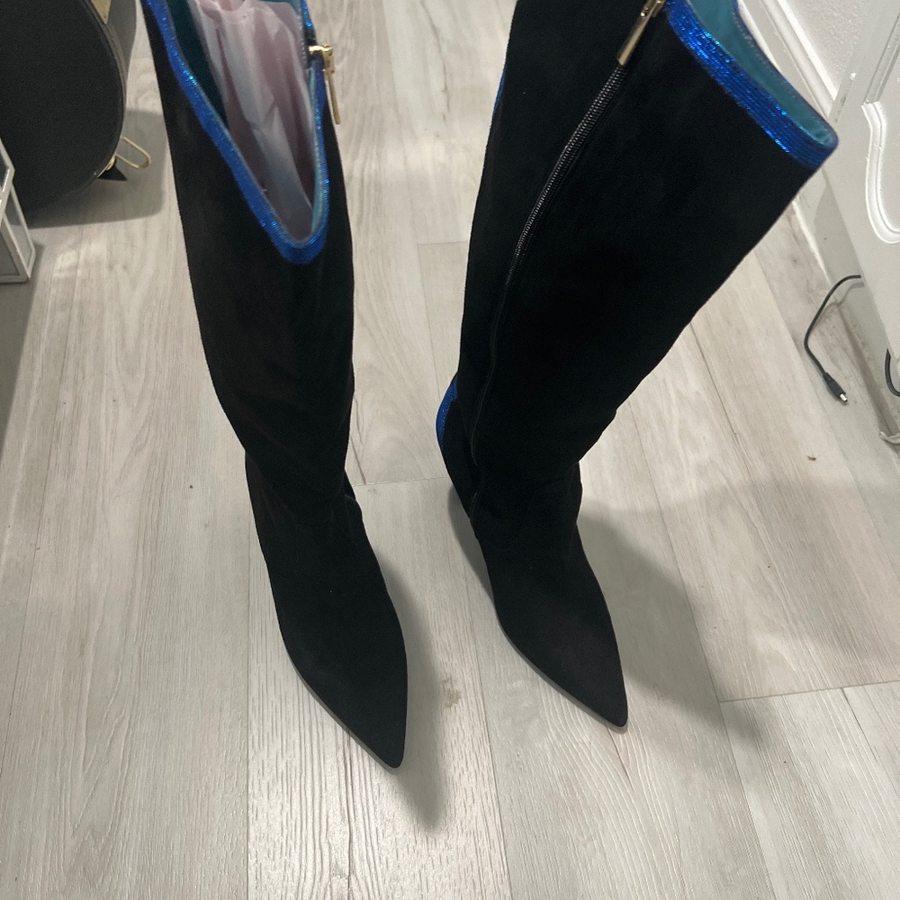 Black suede knee-high boots